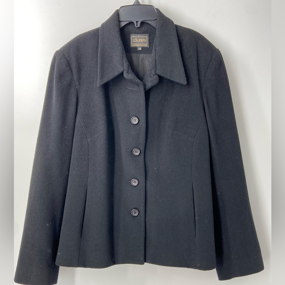 Louben Black Wool Jacket‎ Button Up Size 14